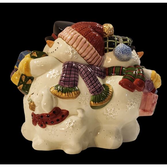Fitz and Floyd Classics Cookie Jar Frosty Folks with Dog 1995 Adorable!! - Picture 5 of 8